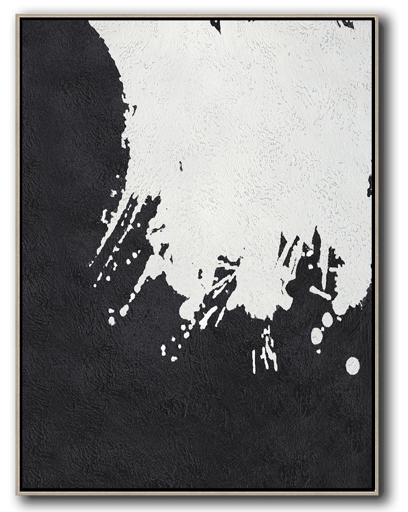 Hand-Painted Black And White Minimal Painting On Canvas - Buy Artwork Online Double Room Large